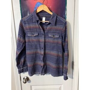 Patagonia Womens Organic Cotton Flannel Shirt Blue Striped Button Down Size 10